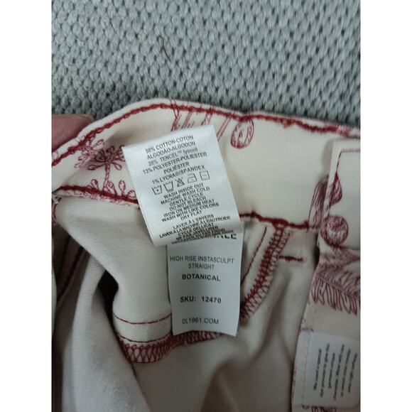 DL1961 Mara Ankle Jeans 23X27 White/Red High Rise Instasculpt Stretch Floral - Picture 12 of 16